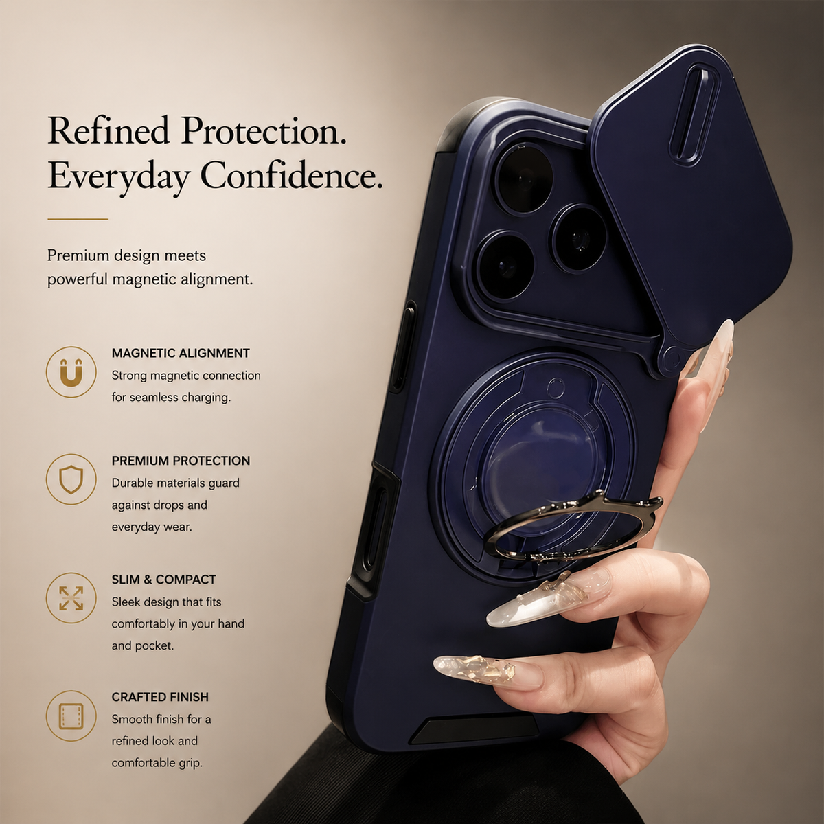 Premium iPhone Case Military Armor Magnetic Ring Stand Shockproof Protective Cover Full Lens Protection Dual Layer Full Coverage
