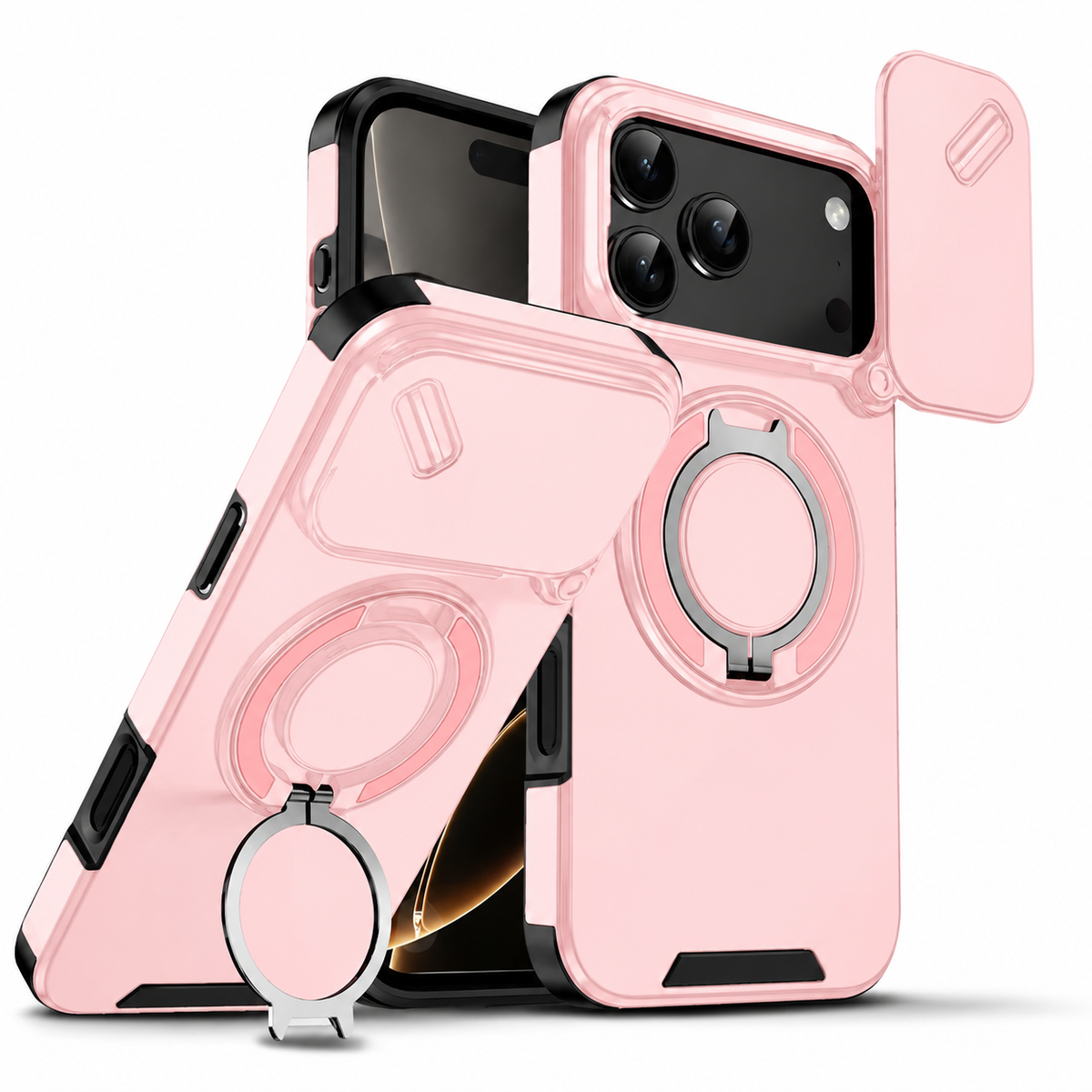 Premium iPhone Case Military Armor Magnetic Ring Stand Shockproof Protective Cover Full Lens Protection Dual Layer Full Coverage