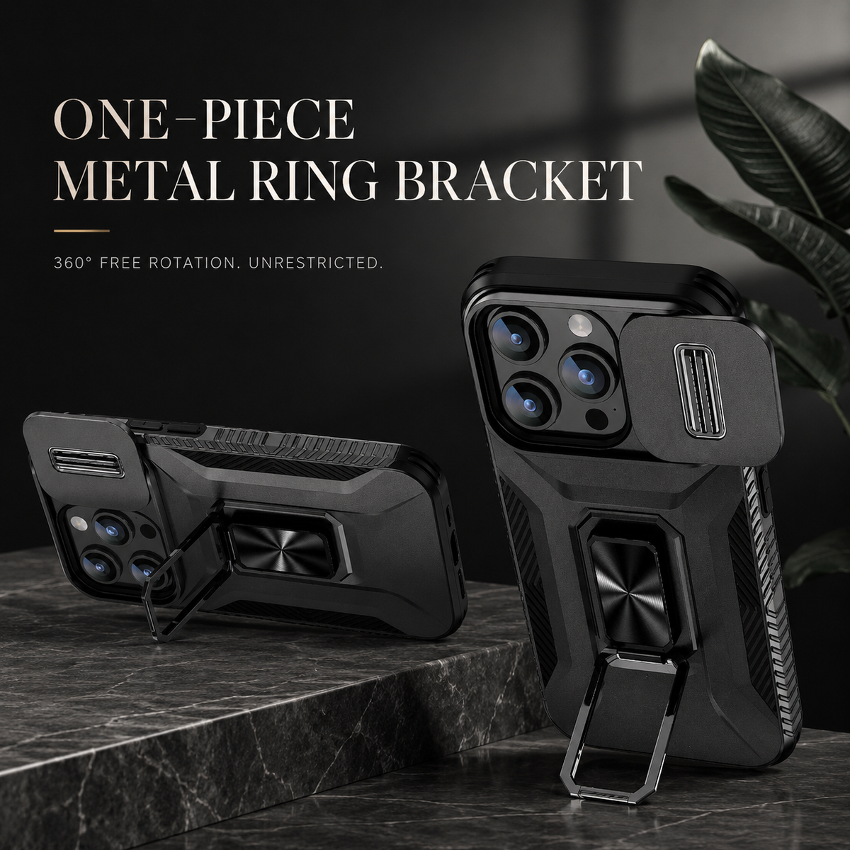 Premium iPhone Case Military Grade Shockproof Anti Slip Cover with Slide Camera Lens Protection Rotary Stand Heavy Duty Protective Design