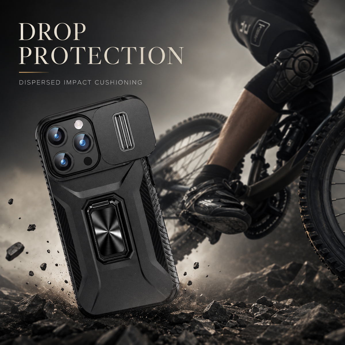 Premium iPhone Case Military Grade Shockproof Anti Slip Cover with Slide Camera Lens Protection Rotary Stand Heavy Duty Protective Design