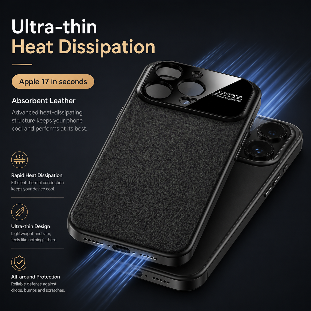 Premium iPhone Case Plain Leather Magnetic Cover MagSafe Compatible Anti Fingerprint Anti Scratch Slim Half Wrapped Protective Case with Heat Dissipation Side Vents