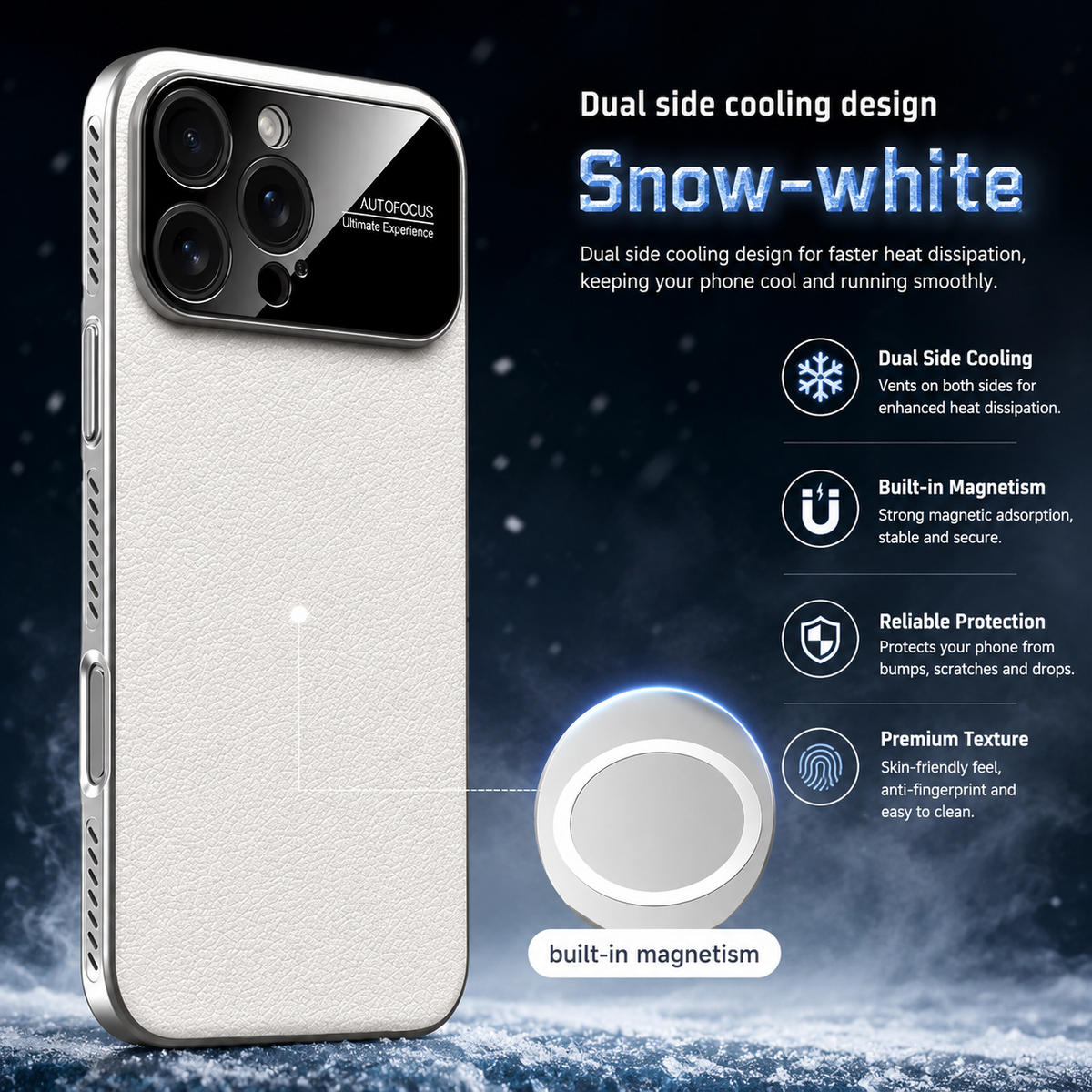 Premium iPhone Case Plain Leather Magnetic Cover MagSafe Compatible Anti Fingerprint Anti Scratch Slim Half Wrapped Protective Case with Heat Dissipation Side Vents