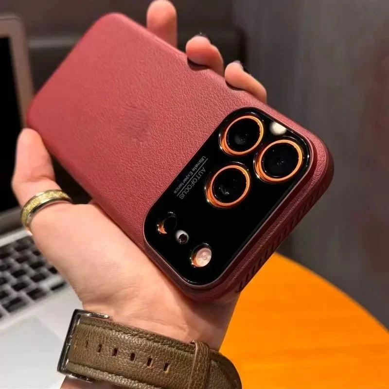 Premium iPhone Case Plain Leather Magnetic Cover MagSafe Compatible Anti Fingerprint Anti Scratch Slim Half Wrapped Protective Case with Heat Dissipation Side Vents