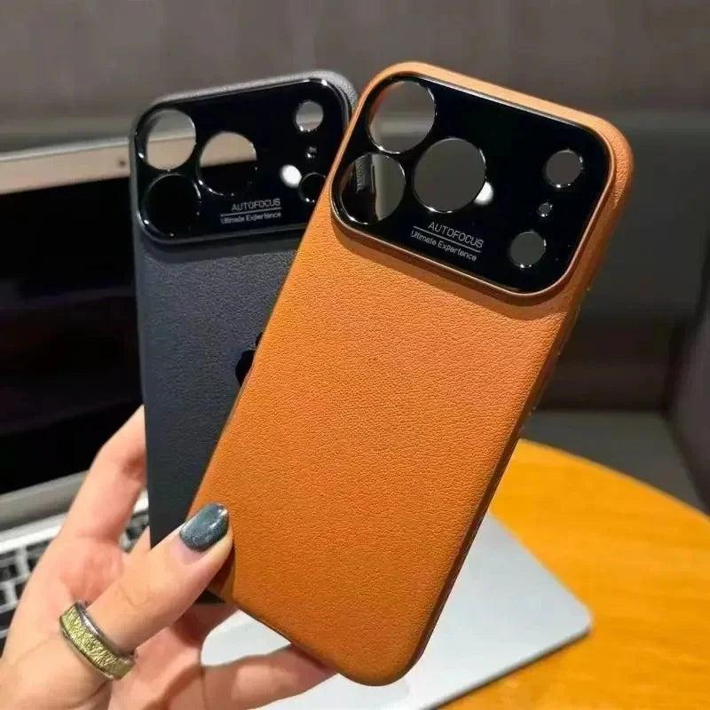 Premium iPhone Case Plain Leather Magnetic Cover MagSafe Compatible Anti Fingerprint Anti Scratch Slim Half Wrapped Protective Case with Heat Dissipation Side Vents