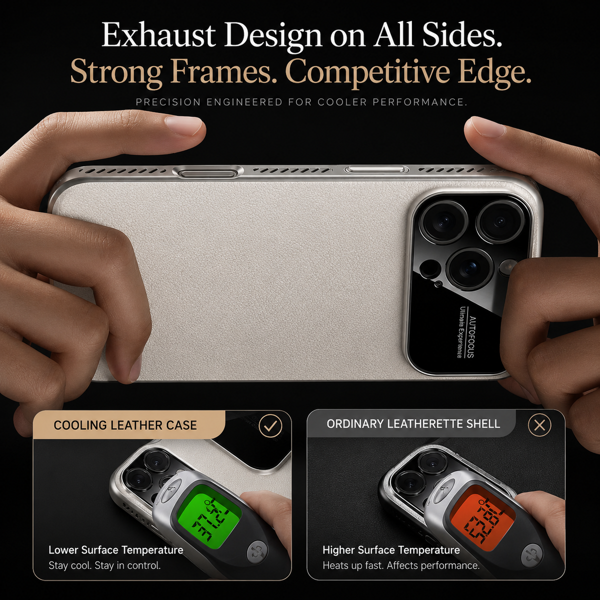 Premium iPhone Case Plain Leather Magnetic Cover MagSafe Compatible Anti Fingerprint Anti Scratch Slim Half Wrapped Protective Case with Heat Dissipation Side Vents