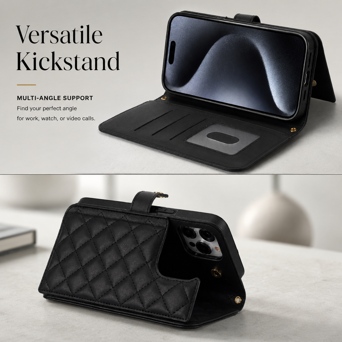 Premium iPhone Case RFID Blocking Wallet Crossbody Flip Cover PU Leather Card Holder Shockproof Full Protection