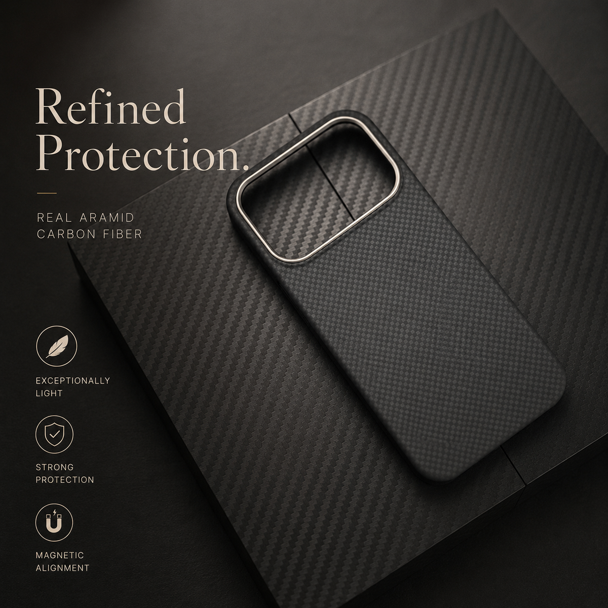 Premium iPhone Case Real Aramid Carbon Fiber Magnetic MagSafe Compatible Lightweight Shockproof Protective Cover