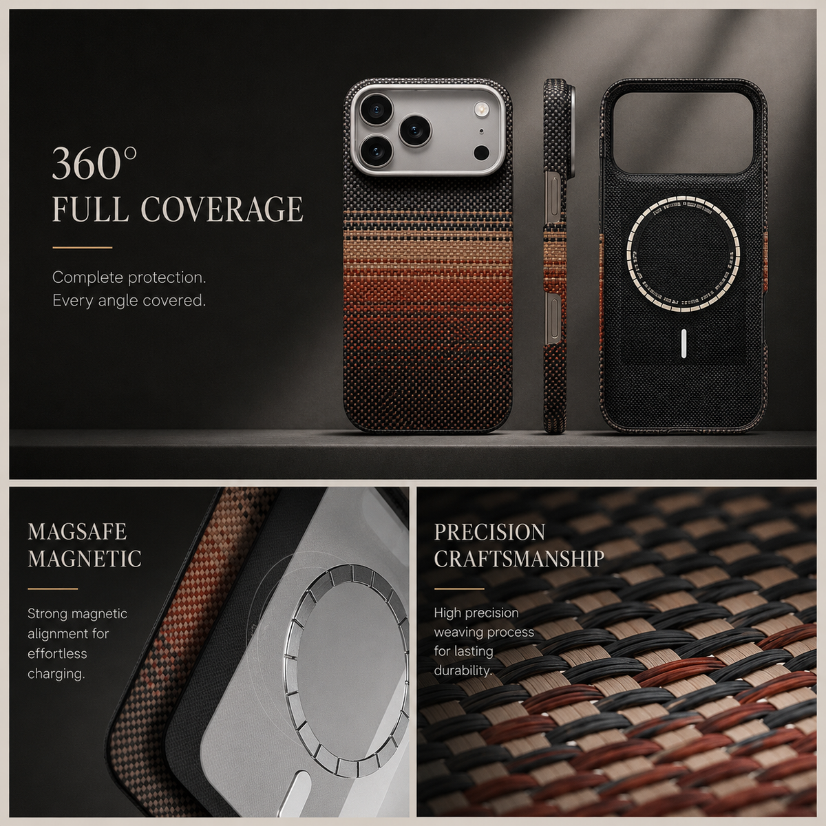 Premium iPhone Case Real Aramid Carbon Fiber Magnetic MagSafe Compatible Lightweight Shockproof Protective Cover