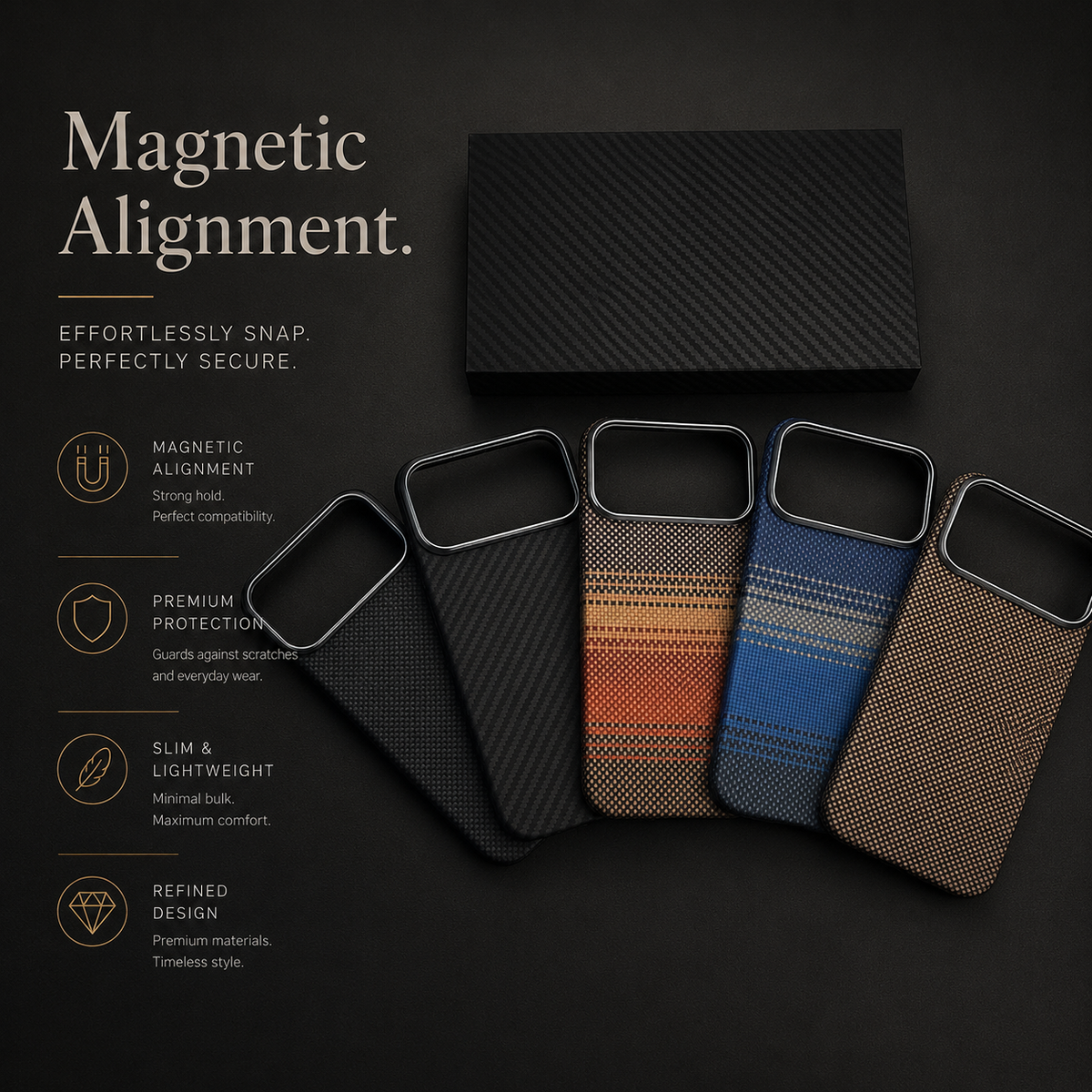 Premium iPhone Case Real Aramid Carbon Fiber Magnetic MagSafe Compatible Lightweight Shockproof Protective Cover