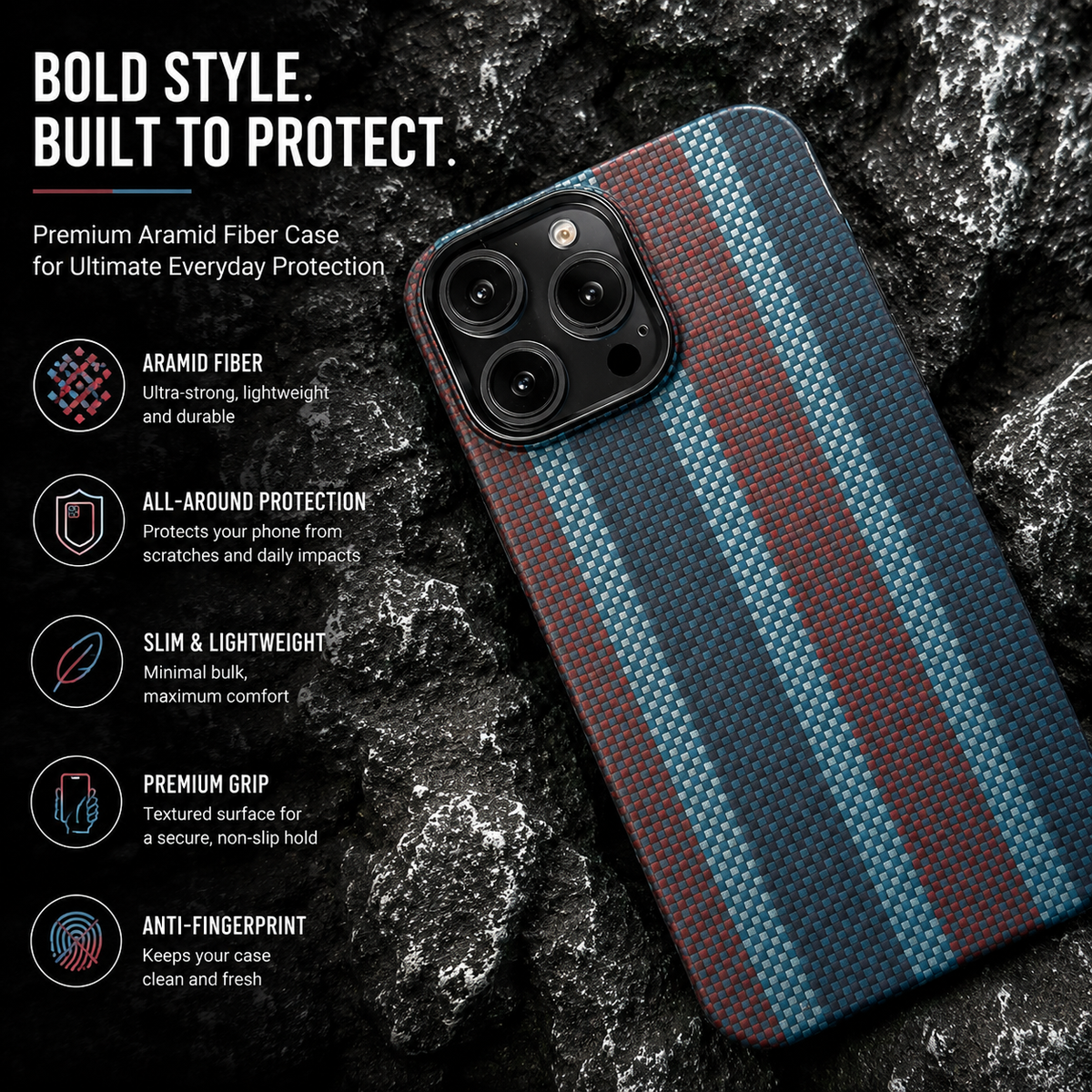 Premium iPhone Case Real Carbon Fiber Aramid Ultra Thin Full Coverage Cover Shockproof Anti Fingerprint Lightweight Protective Design