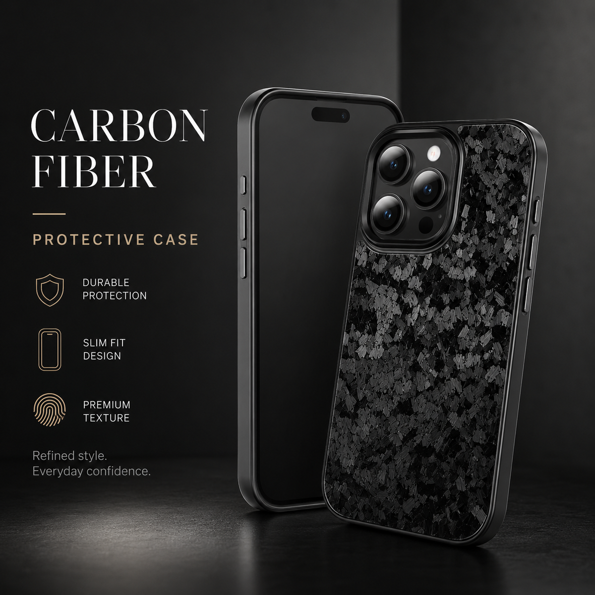 Premium iPhone Case Real Forged Carbon Fiber MagSafe Cover Metal Lens Accents Shockproof Dual Layer Protection