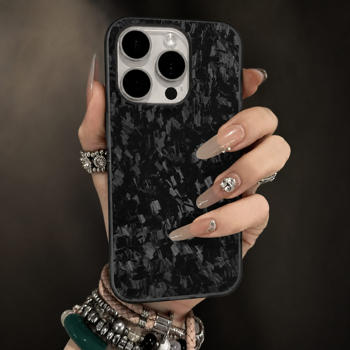 Premium iPhone Case Real Forged Carbon Fiber MagSafe Cover Metal Lens Accents Shockproof Dual Layer Protection