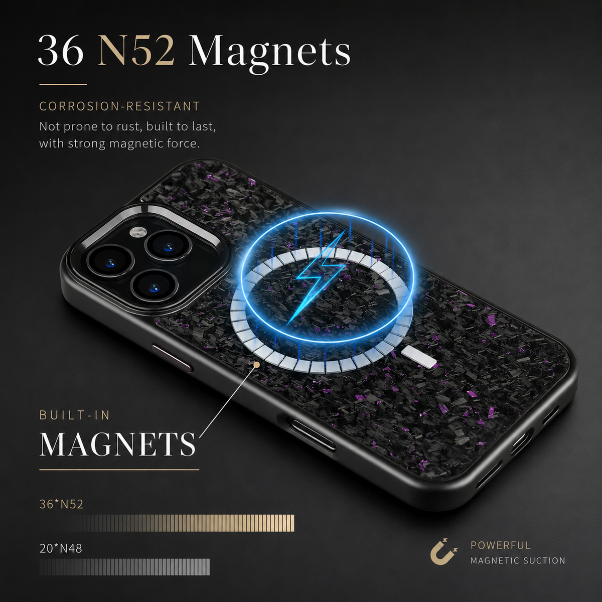 Premium iPhone Case Real Forged Carbon Fiber MagSafe Cover Metal Lens Accents Shockproof Dual Layer Protection