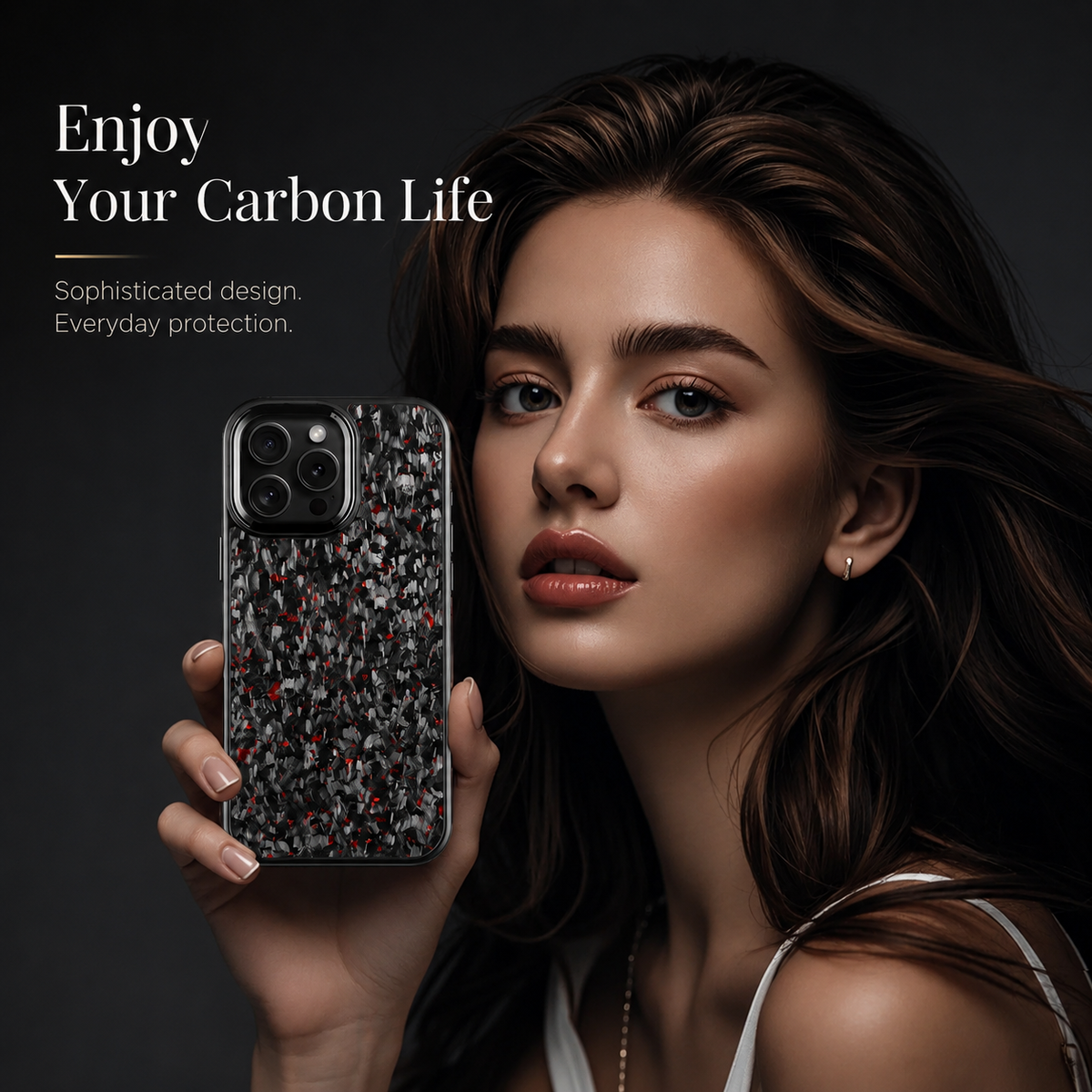 Premium iPhone Case Real Forged Carbon Fiber MagSafe Cover Metal Lens Accents Shockproof Dual Layer Protection