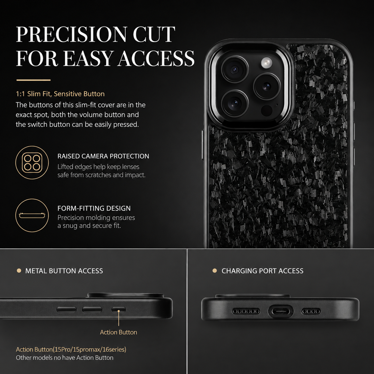 Premium iPhone Case Real Forged Carbon Fiber MagSafe Cover Metal Lens Protection Shockproof Dual Layer Lightweight Full Coverage Protective Case