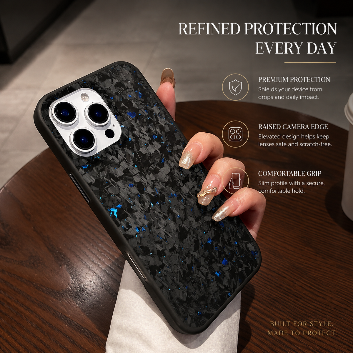 Premium iPhone Case Real Forged Carbon Fiber MagSafe Cover Metal Lens Protection Shockproof Dual Layer Lightweight Full Coverage Protective Case