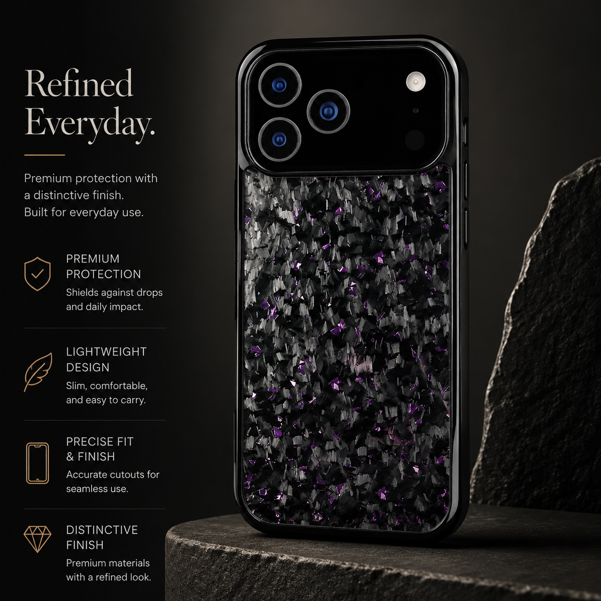 Premium iPhone Case Real Forged Carbon Fiber MagSafe Cover Shockproof TPU Hybrid Non Slip Full Coverage Protective Case
