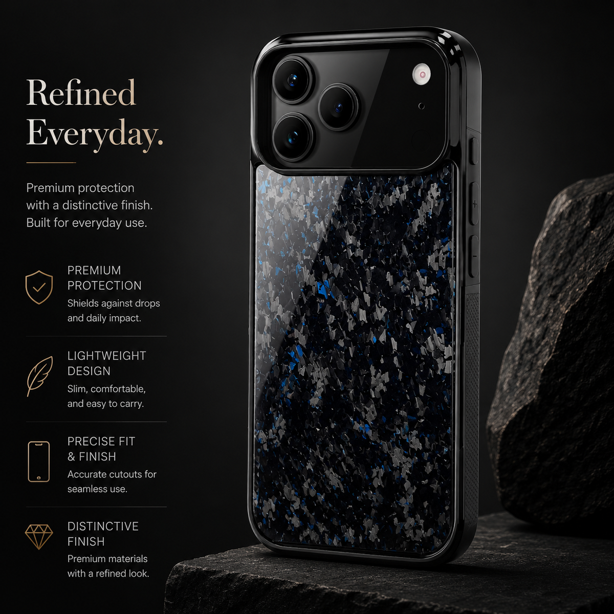 Premium iPhone Case Real Forged Carbon Fiber MagSafe Cover Shockproof TPU Hybrid Non Slip Full Coverage Protective Case