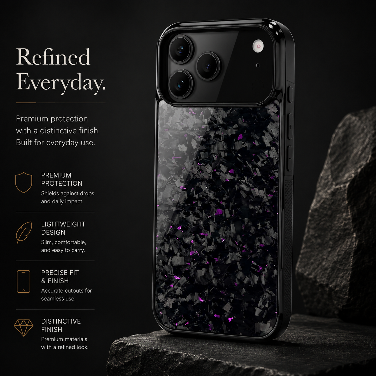 Premium iPhone Case Real Forged Carbon Fiber MagSafe Cover Shockproof TPU Hybrid Non Slip Full Coverage Protective Case