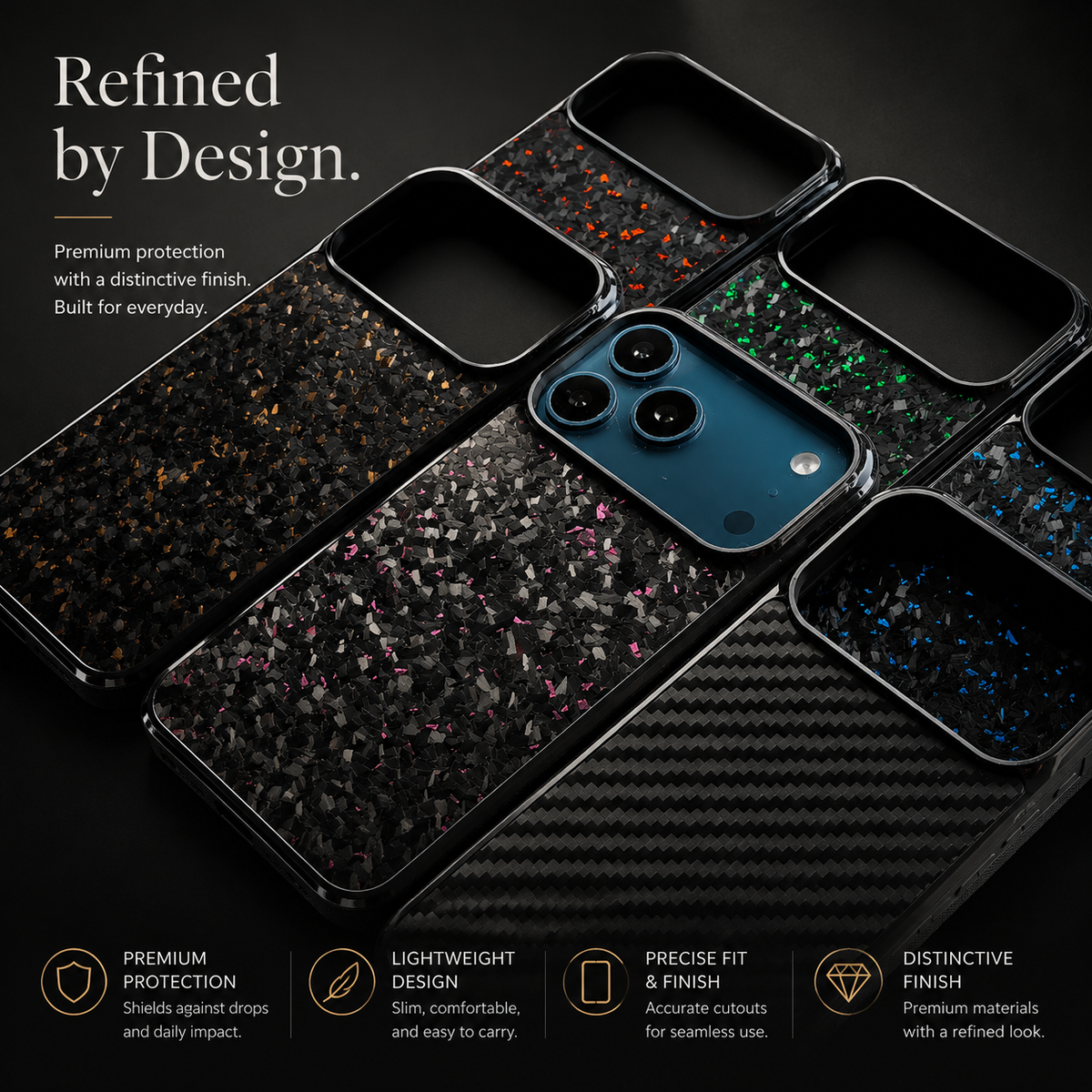 Premium iPhone Case Real Forged Carbon Fiber MagSafe Cover Shockproof TPU Hybrid Non Slip Full Coverage Protective Case