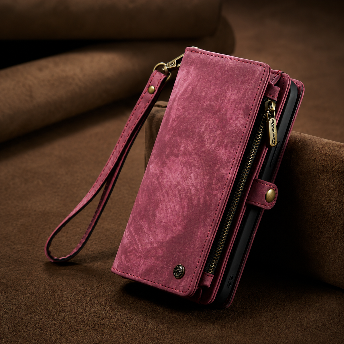 Premium iPhone Case Removable Magnetic Wallet Cover Metal Zipper 8 Slot Card Purse Leather Protection