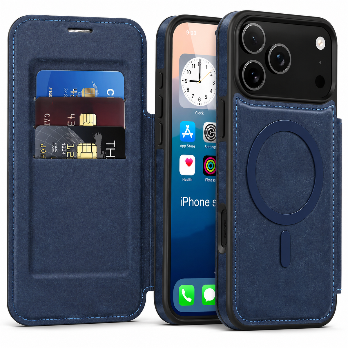 Premium iPhone Case Retro Flip Leather Wallet Cover Magnetic Charging Card Holder Shockproof Protective Full Coverage