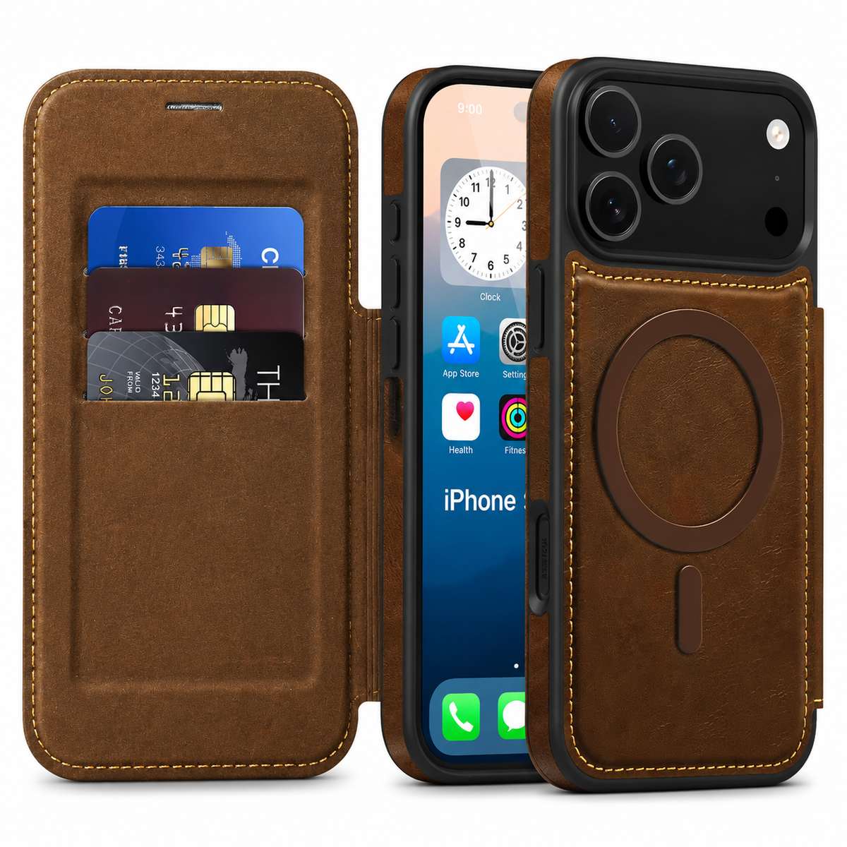 Premium iPhone Case Retro Flip Leather Wallet Cover Magnetic Charging Card Holder Shockproof Protective Full Coverage