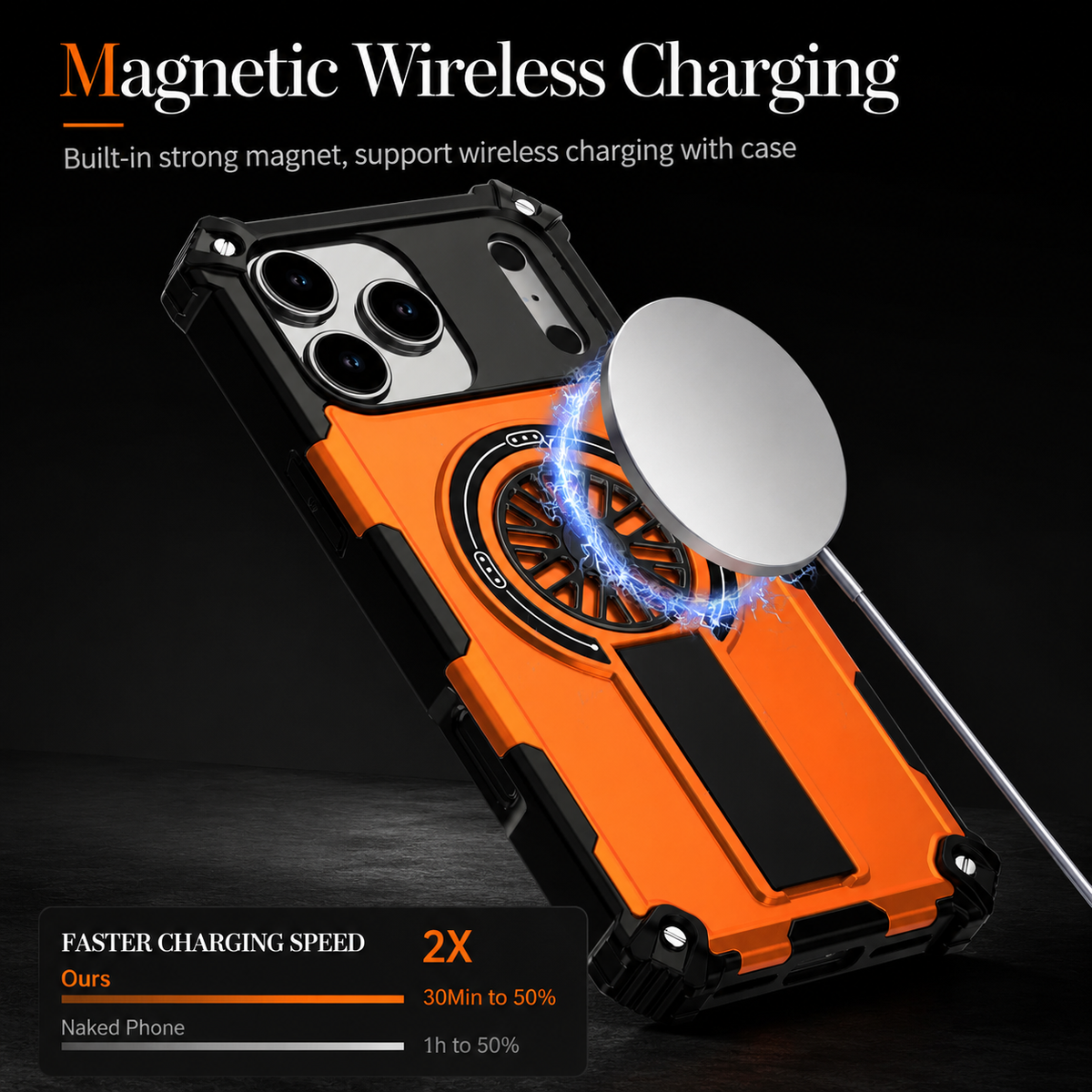 Premium iPhone Case Rugged Armor MagSafe Compatible Shockproof Protective Cover Magnetic Bracket Wireless Charging Full Coverage