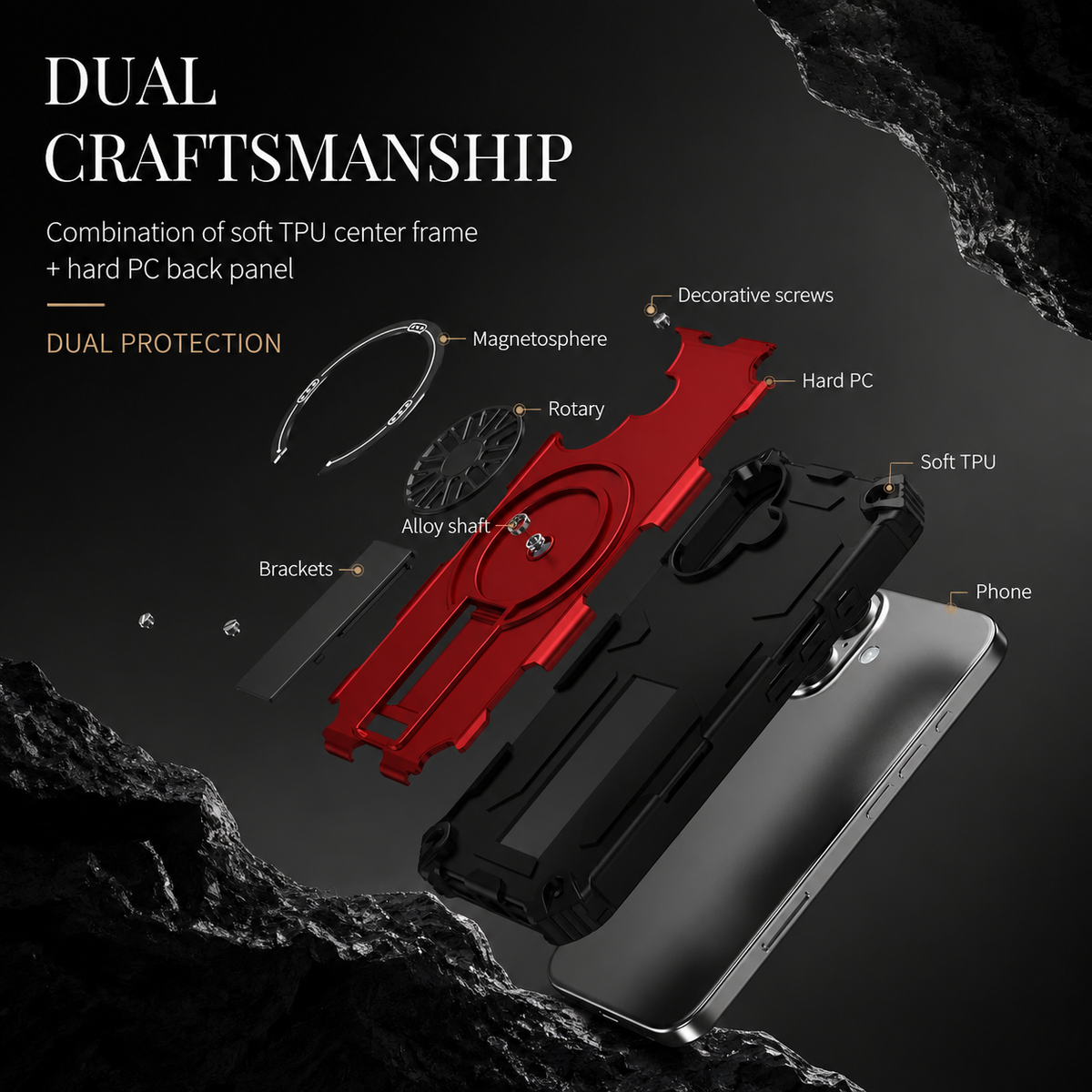 Premium iPhone Case Rugged Armor MagSafe Compatible Shockproof Protective Cover Magnetic Bracket Wireless Charging Full Coverage
