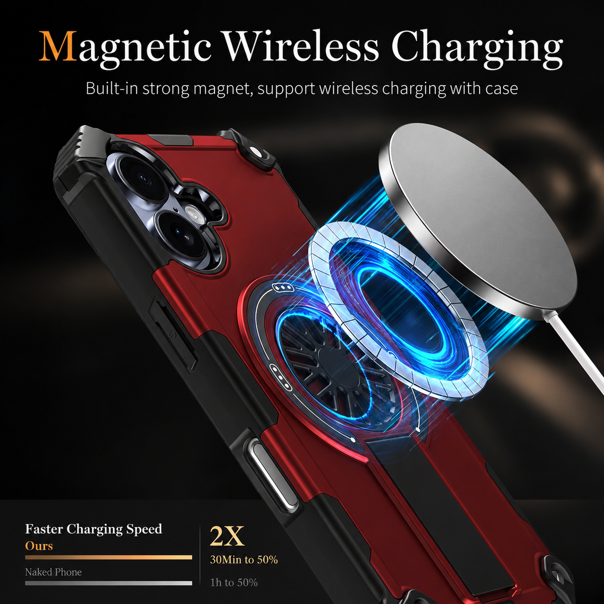 Premium iPhone Case Rugged Armor MagSafe Compatible Shockproof Protective Cover Magnetic Bracket Wireless Charging Full Coverage