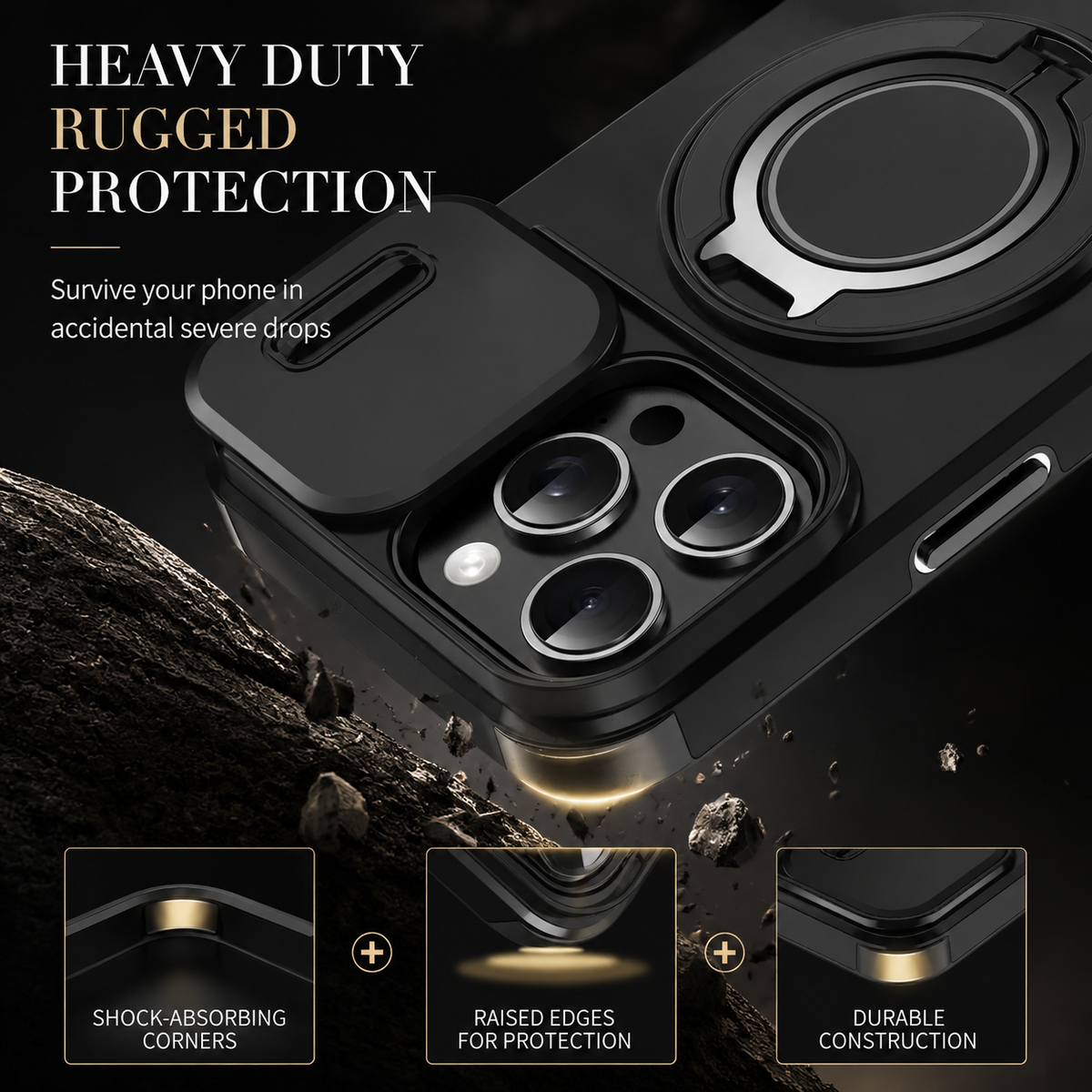Premium iPhone Case Rugged Magnetic Armor Protective Cover Slide Camera Protection Shockproof PC TPU Anti Fingerprint Full Coverage