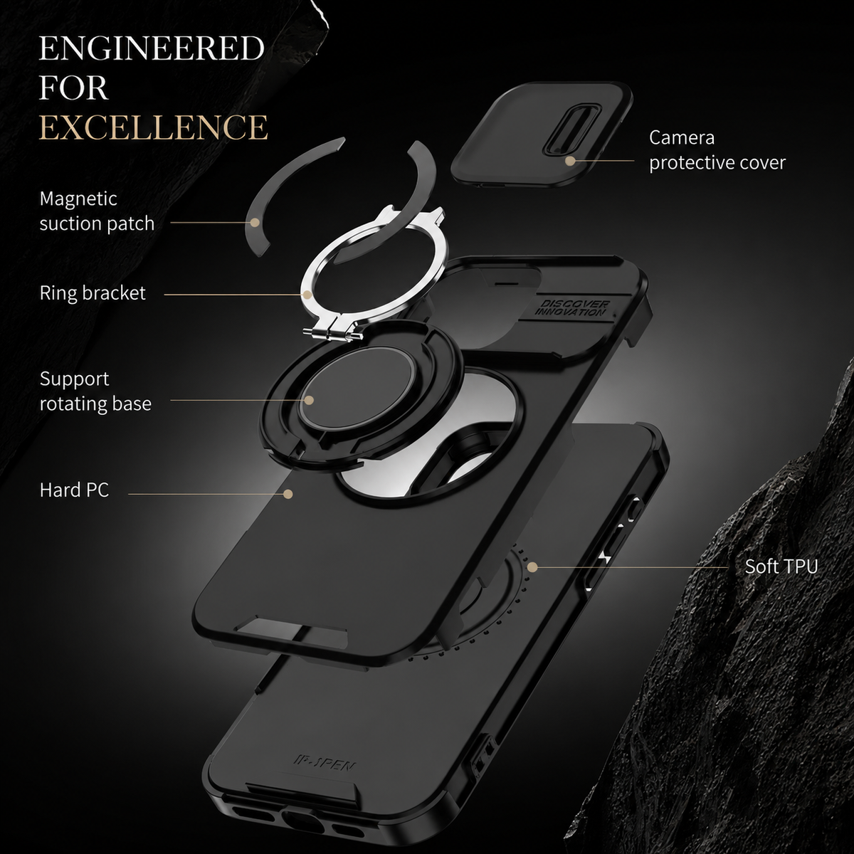 Premium iPhone Case Rugged Magnetic Armor Protective Cover Slide Camera Protection Shockproof PC TPU Anti Fingerprint Full Coverage