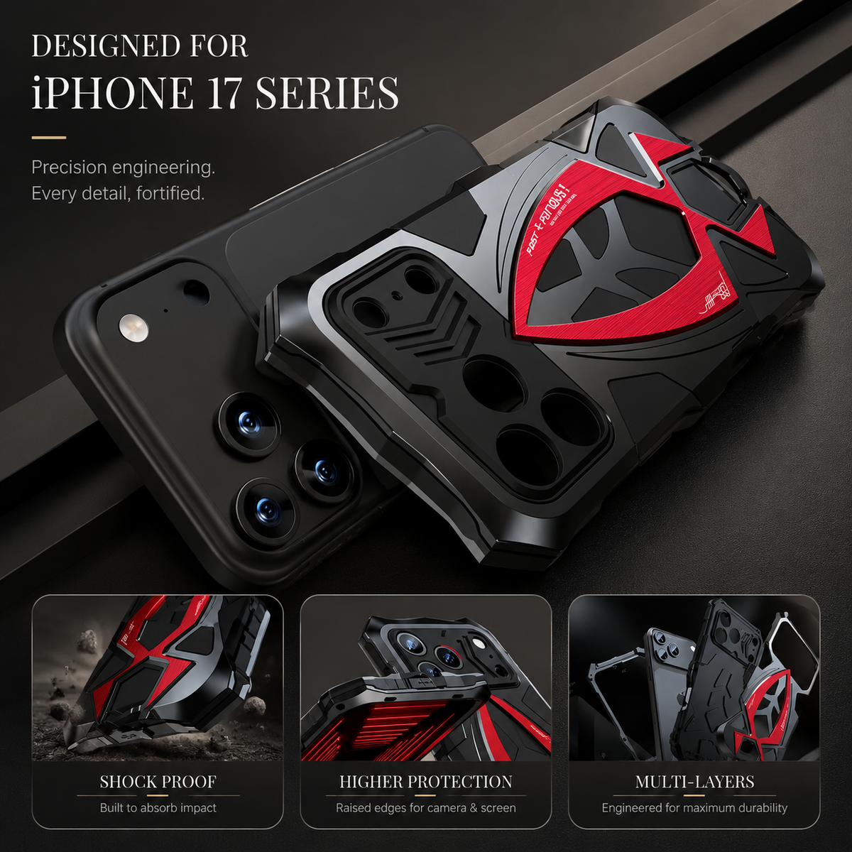 Premium iPhone Case Rugged Metal Frame Armor Cover Shockproof Impact Resistant Anti Scratch Dustproof Full Edge Protection