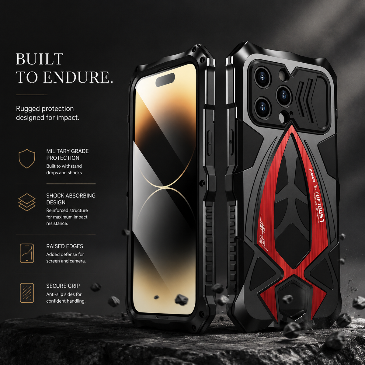 Premium iPhone Case Rugged Metal Frame Armor Cover Shockproof Impact Resistant Anti Scratch Dustproof Full Edge Protection