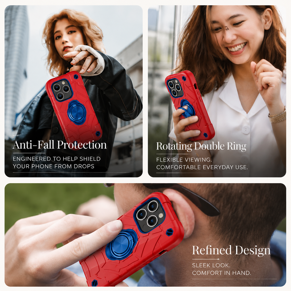 Premium iPhone Case Rugged Military Grade Protective Cover Dual Layer Shockproof Armor Ring Holder Full Protection