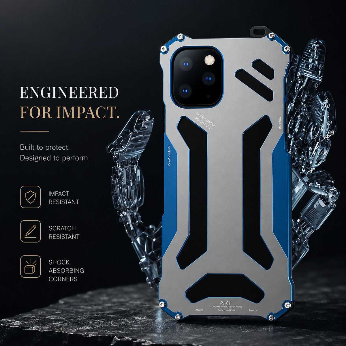 Premium iPhone Case Slim Aluminum Metal Shockproof Cover Anti Scratch Hard Back Non Slip Heavy Duty Protective Case