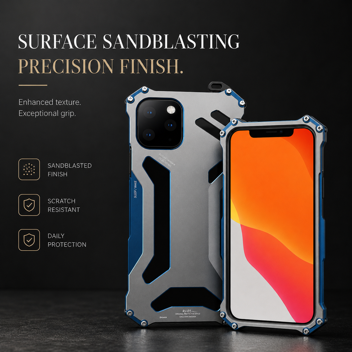 Premium iPhone Case Slim Aluminum Metal Shockproof Cover Anti Scratch Hard Back Non Slip Heavy Duty Protective Case