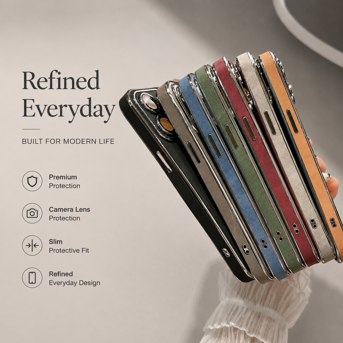 Premium iPhone Case Suede Leather Electroplated Cover Ultra Thin Shockproof Non Slip Camera Protection Full Coverage