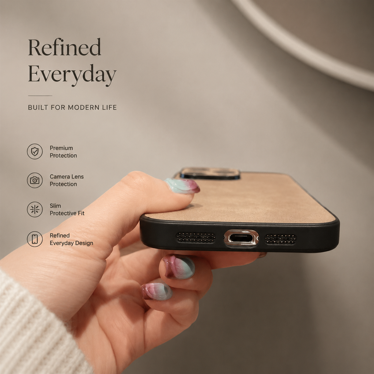 Premium iPhone Case Suede Leather Electroplated Cover Ultra Thin Shockproof Non Slip Camera Protection Full Coverage