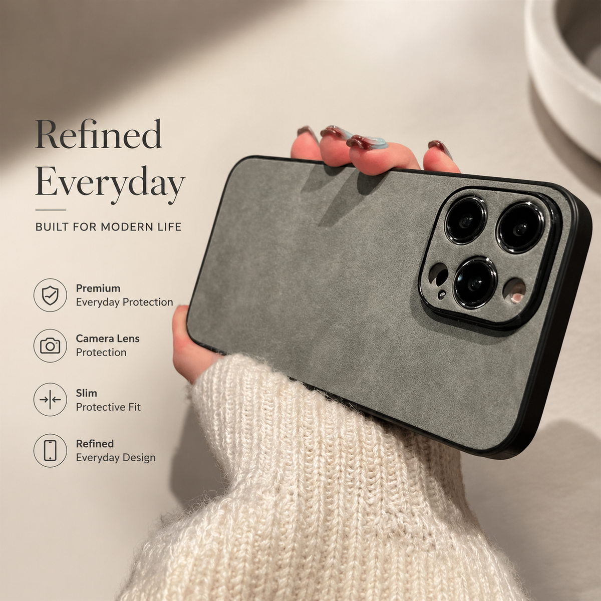 Premium iPhone Case Suede Leather Electroplated Cover Ultra Thin Shockproof Non Slip Camera Protection Full Coverage