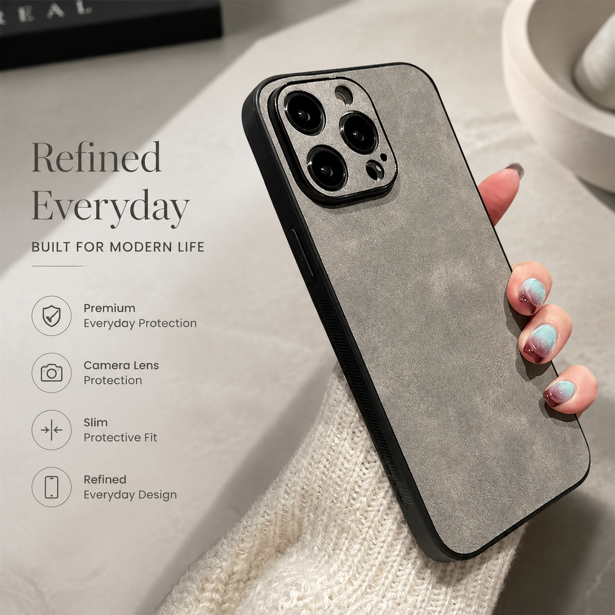 Premium iPhone Case Suede Leather Electroplated Cover Ultra Thin Shockproof Non Slip Camera Protection Full Coverage