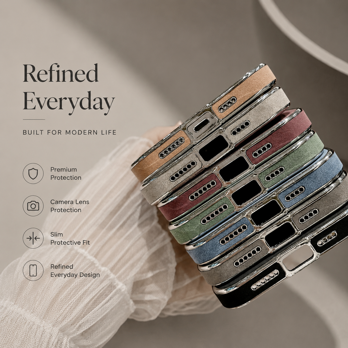 Premium iPhone Case Suede Leather Electroplated Cover Ultra Thin Shockproof Non Slip Camera Protection Full Coverage