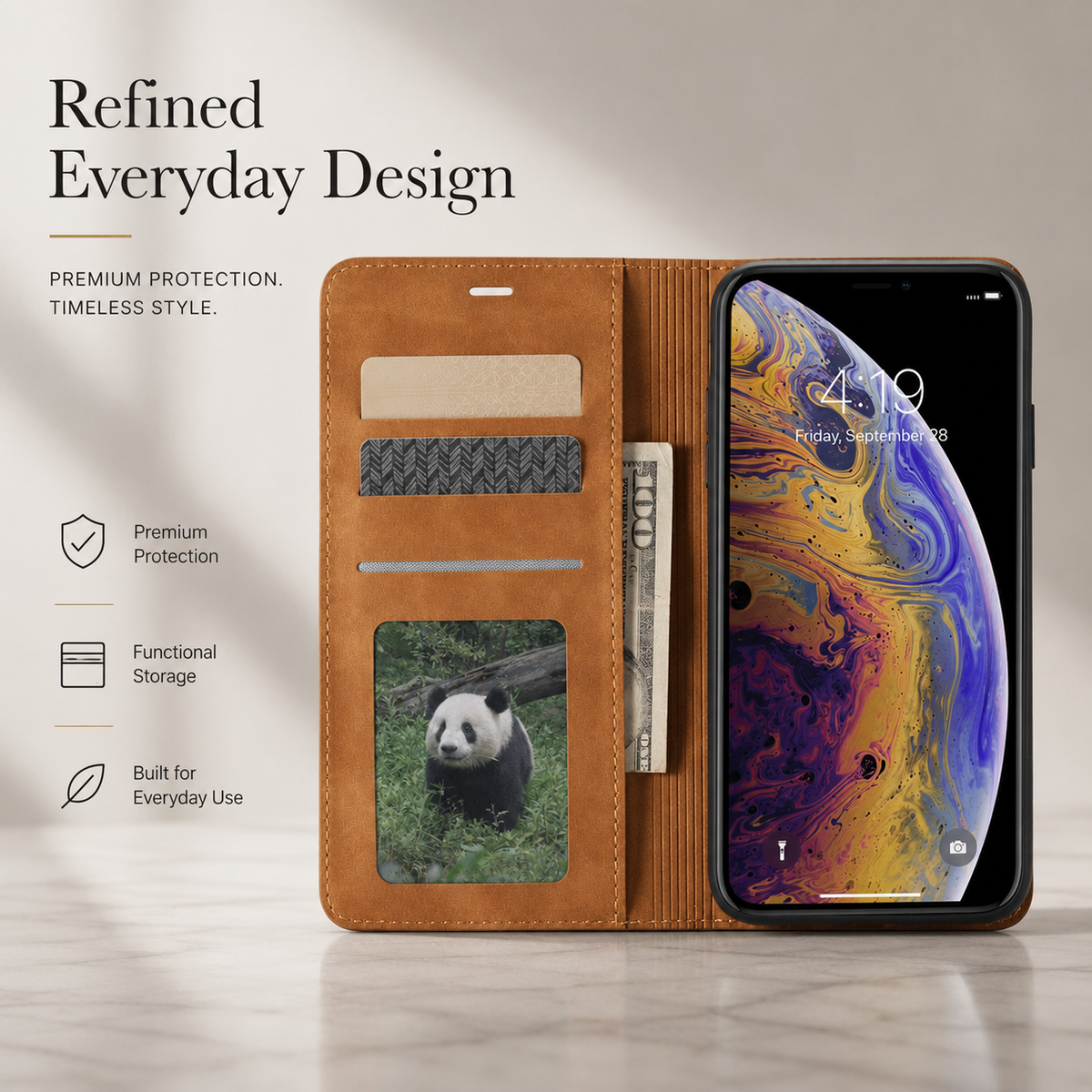 Premium iPhone Case Suede Leather Wallet Flip Cover Card Holder Magnetic Closure Full Body Protection