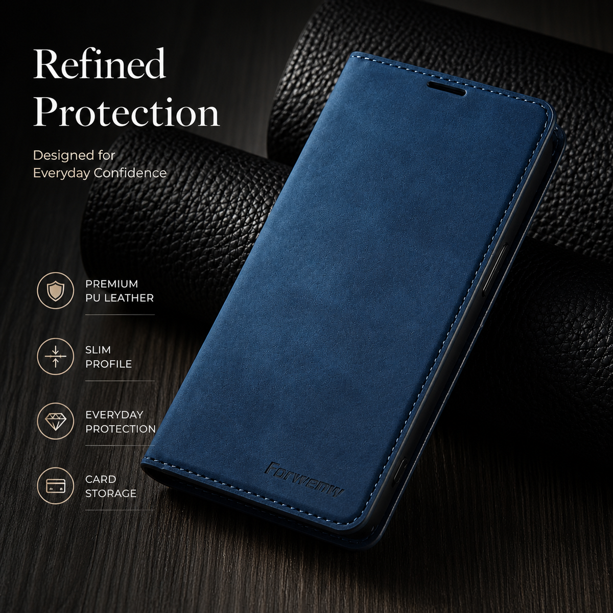 Premium iPhone Case Suede Leather Wallet Flip Cover Card Holder Magnetic Closure Full Body Protection