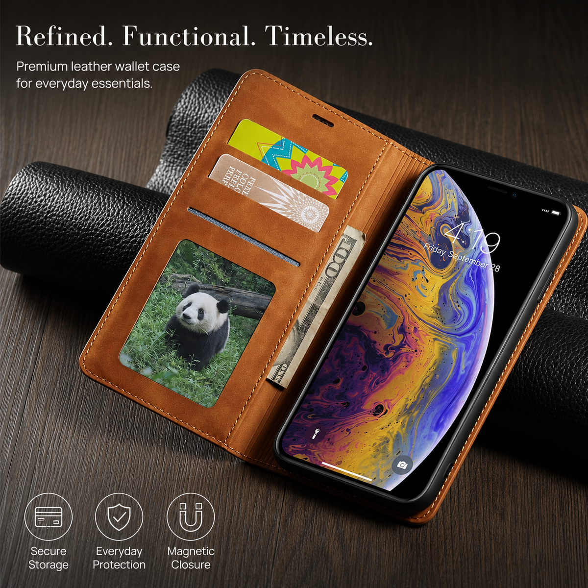 Premium iPhone Case Suede Leather Wallet Flip Cover Card Holder Magnetic Closure Full Body Protection