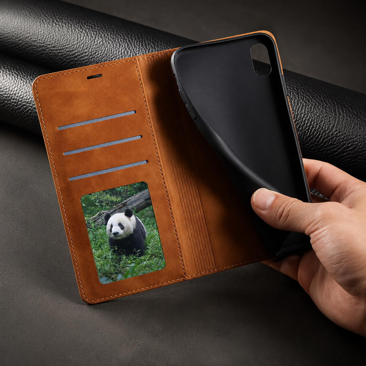 Premium iPhone Case Suede Leather Wallet Flip Cover Card Holder Magnetic Closure Full Body Protection