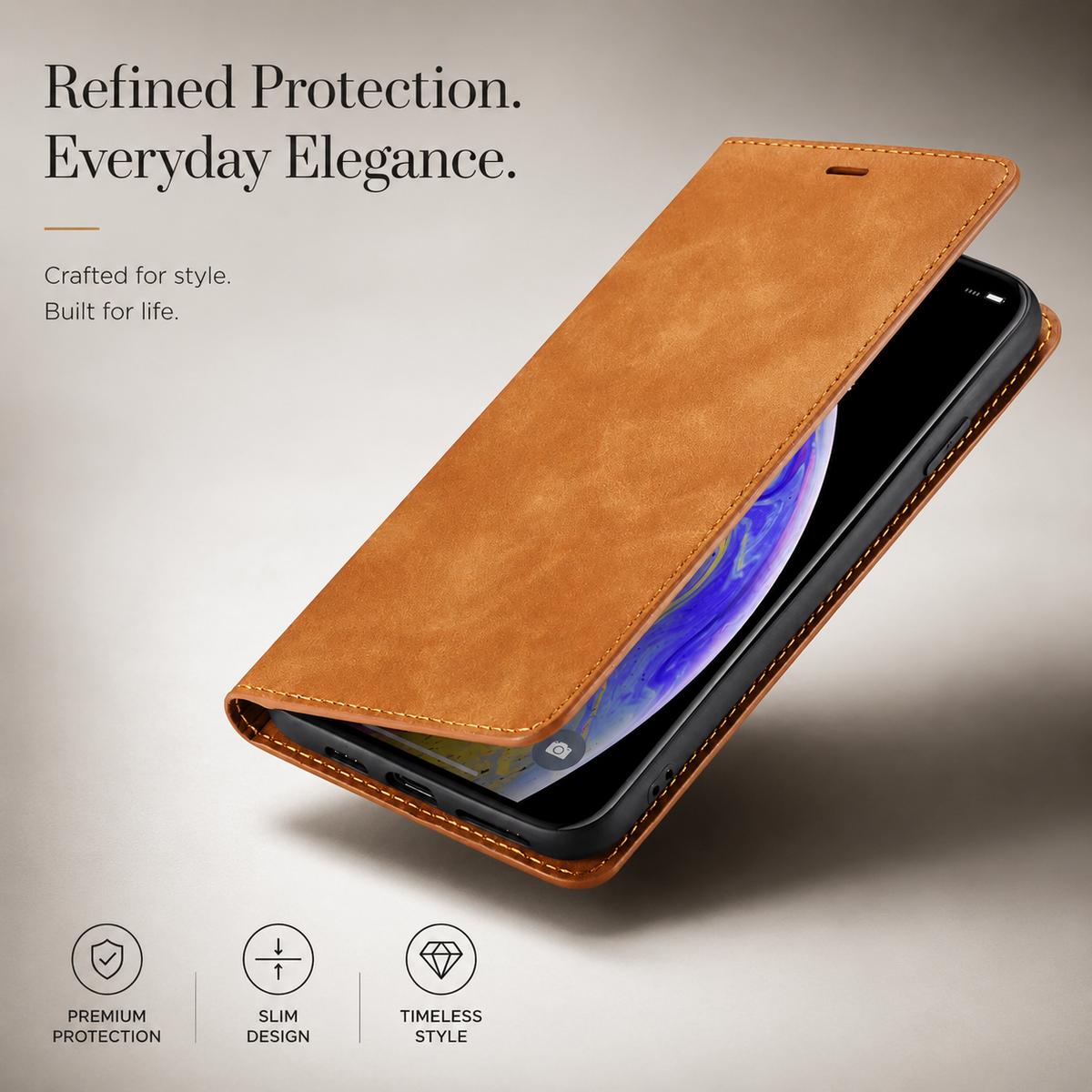 Premium iPhone Case Suede Leather Wallet Flip Cover Card Holder Magnetic Closure Full Body Protection