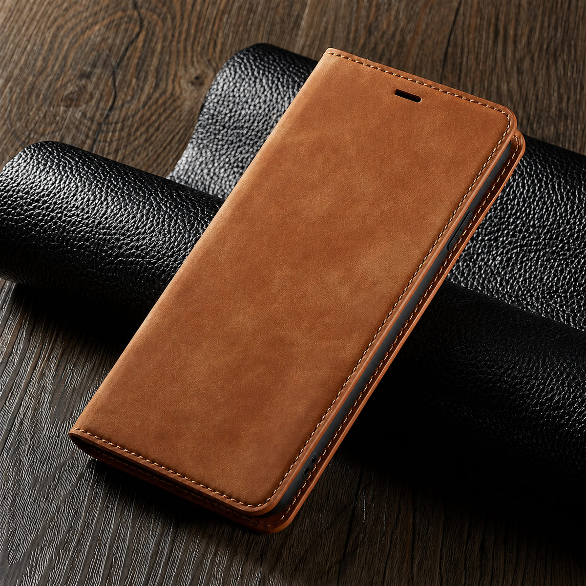 Premium iPhone Case Suede Leather Wallet Flip Cover Card Holder Magnetic Closure Full Body Protection