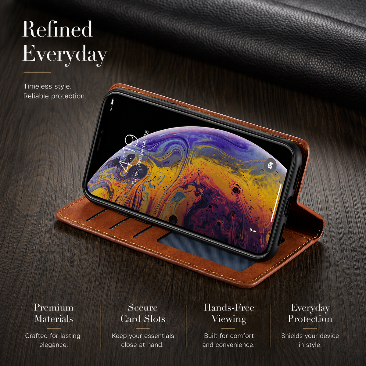 Premium iPhone Case Suede Leather Wallet Flip Cover Card Holder Magnetic Closure Full Body Protection