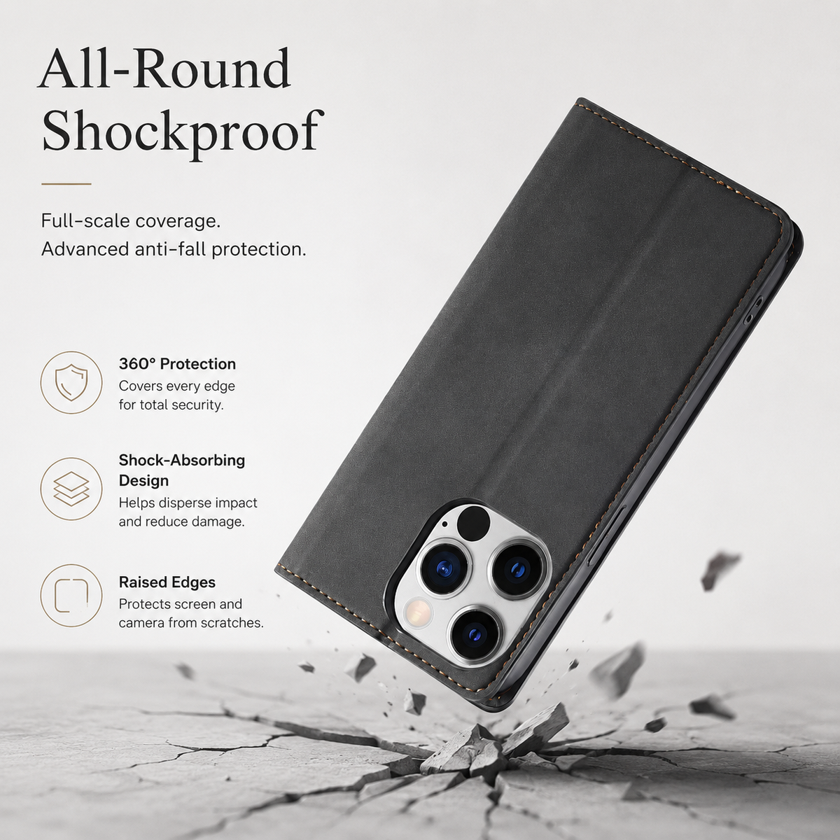 Premium iPhone Case Suede Leather Wallet Flip Cover Card Holder Magnetic Closure Full Body Protection